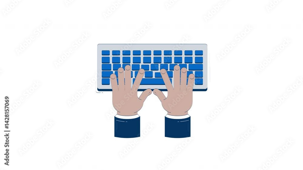 Poster typing hands on keyboard hand drawn 2d animation. digital work. data entry. online communication. ke