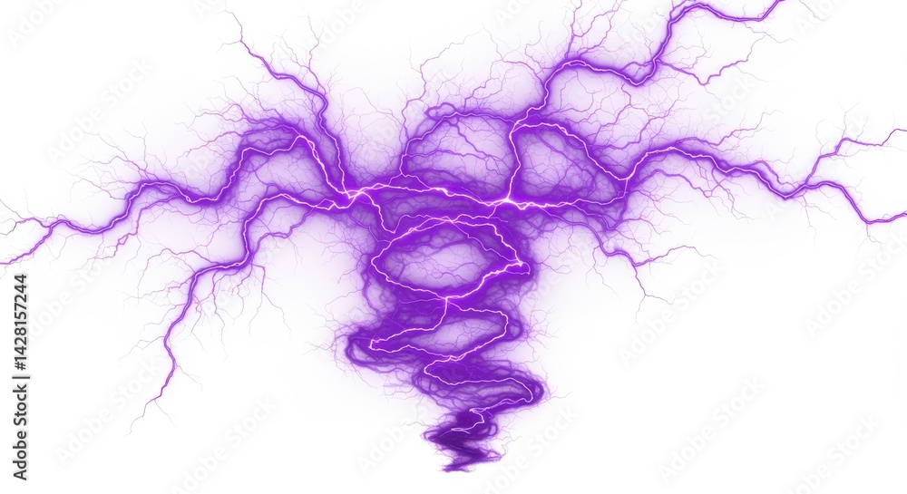 Aufkleber abstract purple lightning strikes branching out on a white background with a tornado shape below