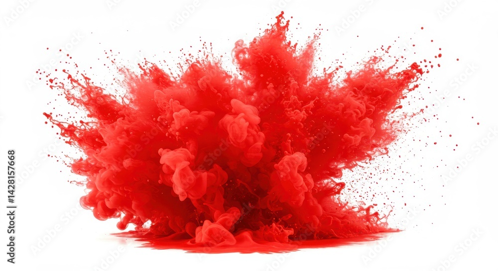 Poster a vibrant explosion of red pigment on a white background creating an abstract cloud of color