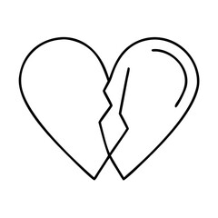 heart split in two halves icon, heart split in two halves line art - simple line art of heart split in two halves, perfect for heart split in two halves logos and icons