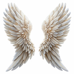 Fototapeta premium Elegant Angel Wing Isolated on White Background, Featuring Soft Feathers,
