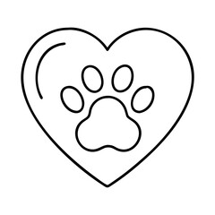 heart with paw print icon, heart with paw print line art - simple line art of heart with paw print, perfect for heart with paw print logos and icons