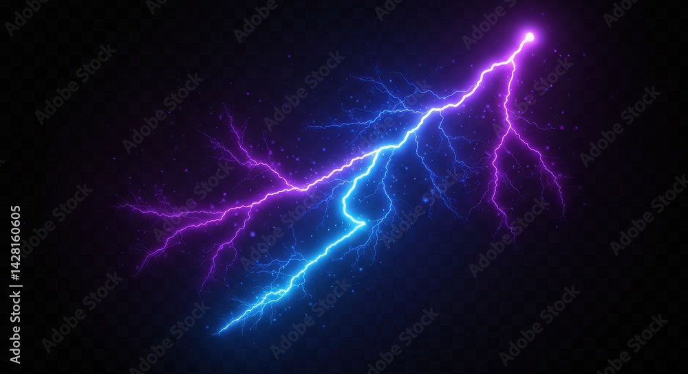 Canvas Prints a vibrant display of blue and purple lightning strikes against a dark background with particles