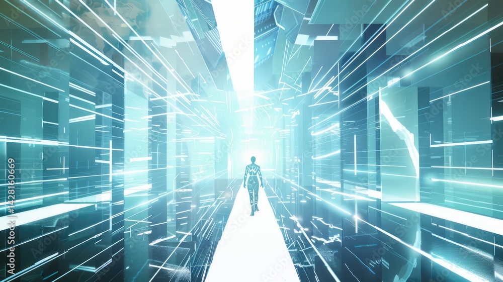 Poster a striking futuristic visual showcases a bright white pathway illuminated by dynamic light beams. th