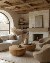 Light beige living room - modern interior hall and furniture design. Mockup for art