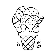 ice cream with candy toppings icon, ice cream with candy toppings line art - simple line art of ice cream with candy toppings, perfect for ice cream with candy toppings logos and icons