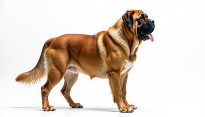 Obraz premium Majestic mastiff, powerful stance, white background, droopy, full body, side profile