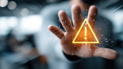 A hand gestures a digital warning sign.