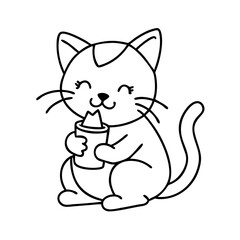 Obraz premium kitten drinking milk icon, kitten drinking milk line art - simple line art of kitten drinking milk, perfect for kitten drinking milk logos and icons