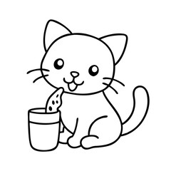 kitten drinking milk icon, kitten drinking milk line art - simple line art of kitten drinking milk, perfect for kitten drinking milk logos and icons