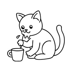 kitten drinking milk icon, kitten drinking milk line art - simple line art of kitten drinking milk, perfect for kitten drinking milk logos and icons
