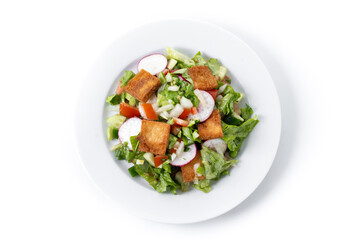 Fattoush salad, Traditional Lebanese Salad isolated on white background. Top view