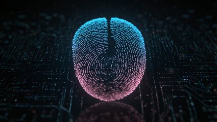 Digital fingerprint scan glowing above a flat surface. Represents biometrics, identity, and security. Very light tone and clean contrast. Copy space.