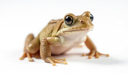 Obraz premium Small brown frog isolated against white backdrop, studio, sitting