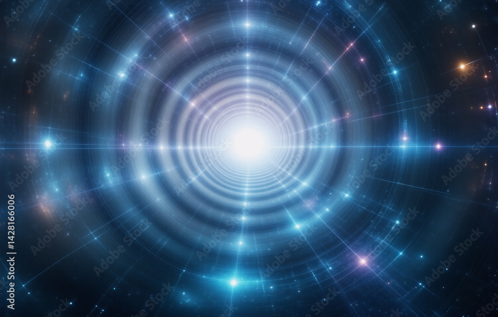 Poster a bright tunnel of radiant light dominates a cosmic scene filled with twinkling stars and concentric
