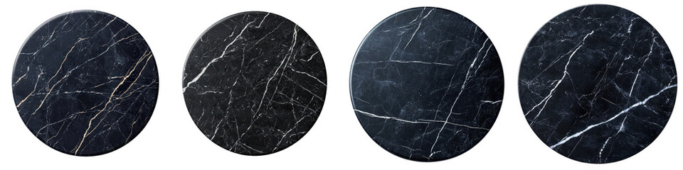 Fototapeta premium Black marble circles with textured patterns