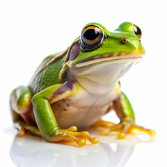 Vibrant Green Frog Isolated on White Background, Smooth Skin, Alert Eyes,