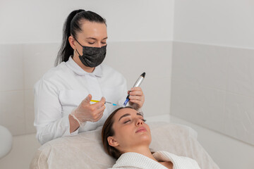 Alopecia. Woman hair loss improve growth treatment regeneration, dermapen microneedling, vitamin...