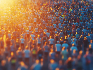 Fototapeta premium Massive crowd participating in outdoor event at sunset