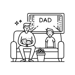 movie night with dad icon, movie night with dad line art - simple line art of movie night with dad, perfect for movie night with dad logos and icons