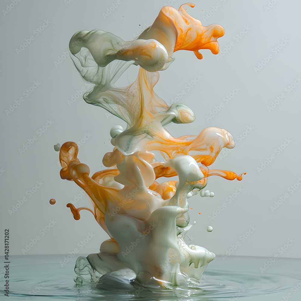 Poster vibrant fluid dynamics: dynamic colors and shapes intertwine, creating a mesmerizing display of liqu