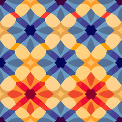 Elegant hexagonal Jacquard design in vibrant hues, seamless pattern.