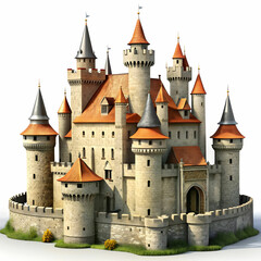 Fototapeta premium A majestic medieval castle, with towering stone walls, high turrets, and intricate battlements,