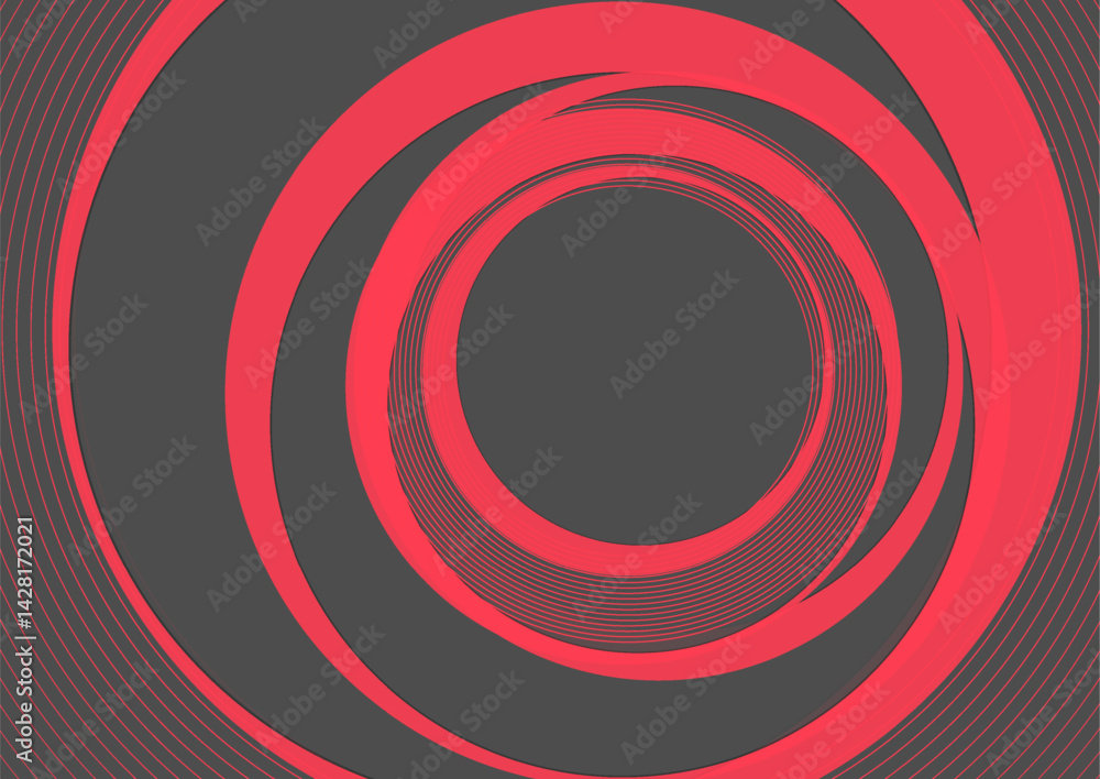 Poster Dark grey and red abstract geometric tech background with linear circles. Vector minimal futuristic design