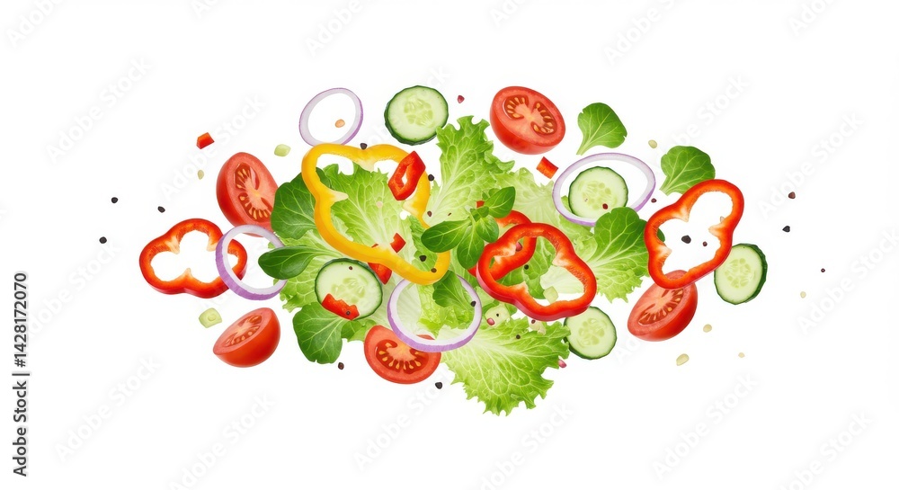 Poster fresh salad with tomatoes peppers cucumbers and onions isolated on a white background vector image
