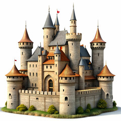 Fototapeta premium A majestic medieval castle, with towering stone walls, high turrets, and intricate battlements,