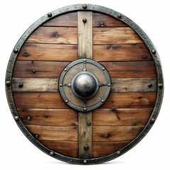 Fototapeta premium A medieval wooden shield, featuring a sturdy, weathered wooden surface with intricate carvings,