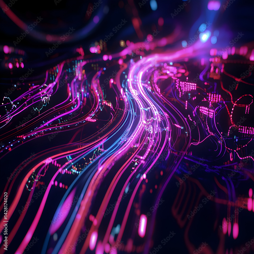 Poster digital pathways: a vibrant display of interconnected digital pathways surges with light, evoking th