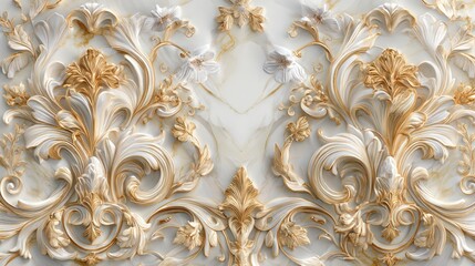 Luxury 3D floral wall art with white and golden details