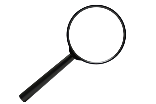 Black magnifying glass isolated on transparent background