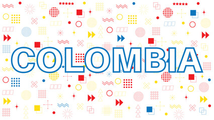 Abstract background with geometric shapes and Colombia country in Memphis style.