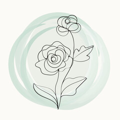 Elegant Line Art Floral Design with Soft Green Watercolor Background