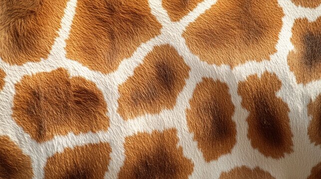 A macro close-up of a giraffes fur, showcasing the intricate patchwork of large, irregularly shaped brown spots
