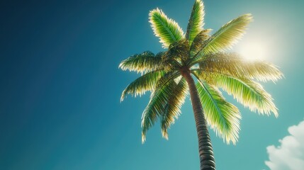 A Coconut Palm Reaching to the Sky Beneath a Deep Blue Backdrop