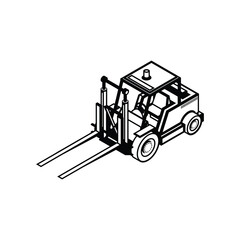 Forklift truck icon in flat design style. Ideal for logistics, warehouse, shipping, and industrial-related visuals. Black silhouette on a white background.