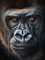 Obraz premium A powerful close-up of a gorilla, showing its strong, muscular face with an intense and thoughtful expression