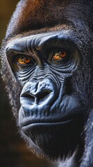 Obraz premium A powerful close-up of a gorilla, showing its strong, muscular face with an intense and thoughtful expression