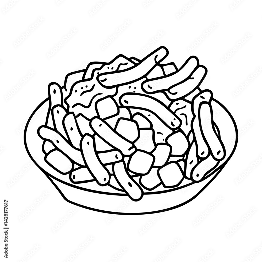 Poster poutine icon, poutine line art - simple line art of poutine, perfect for poutine logos and icons
