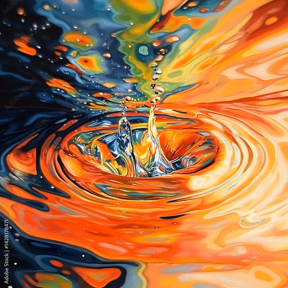 Poster aqua vortex: an artistic capture of water droplets creating a mesmerizing vortex with dynamic colors