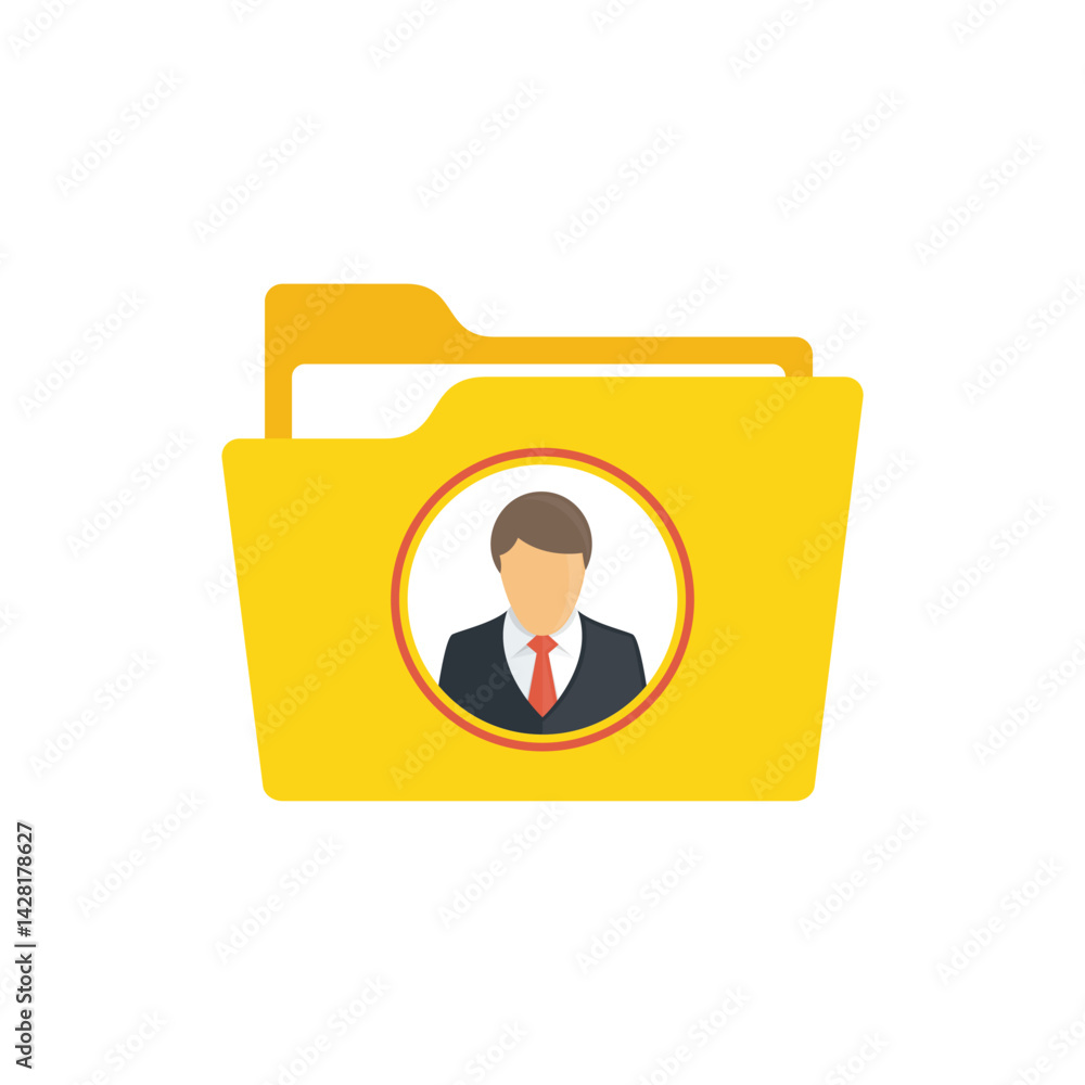 Poster folder icon with avatar flat design. digital sign. directory with documents emblem.