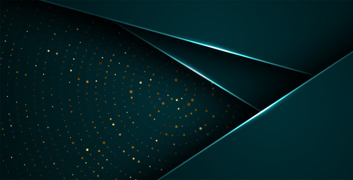 abstract dark green overlap layers with white light, circle texture with silver and golden glitters dots element decoration. eps10 vector