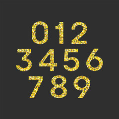 Gold glittering number set. Shining golden numbers. Luxury Golden Glitter elegant celebration design for decoration wedding, anniversary, party, label, headline.