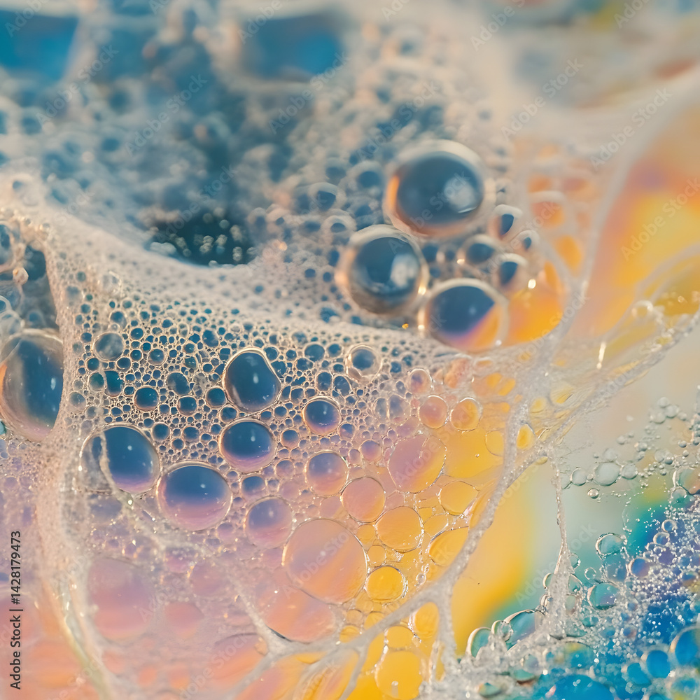 Poster bubbles' world: an abstract macro shot unveils a world of shimmering bubbles in captivating water, a