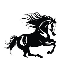 black silhouette logo of a horse running 