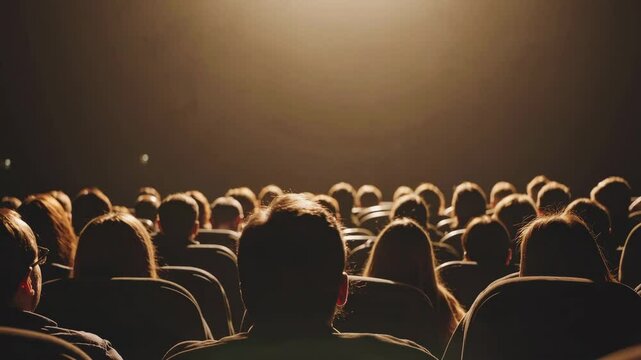 Audience immersed in cinematic experience under warm theater lights