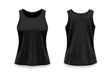 Women black Sleeveless front and back view, Isolated blank front and back Sleeveless for graphic design mock up